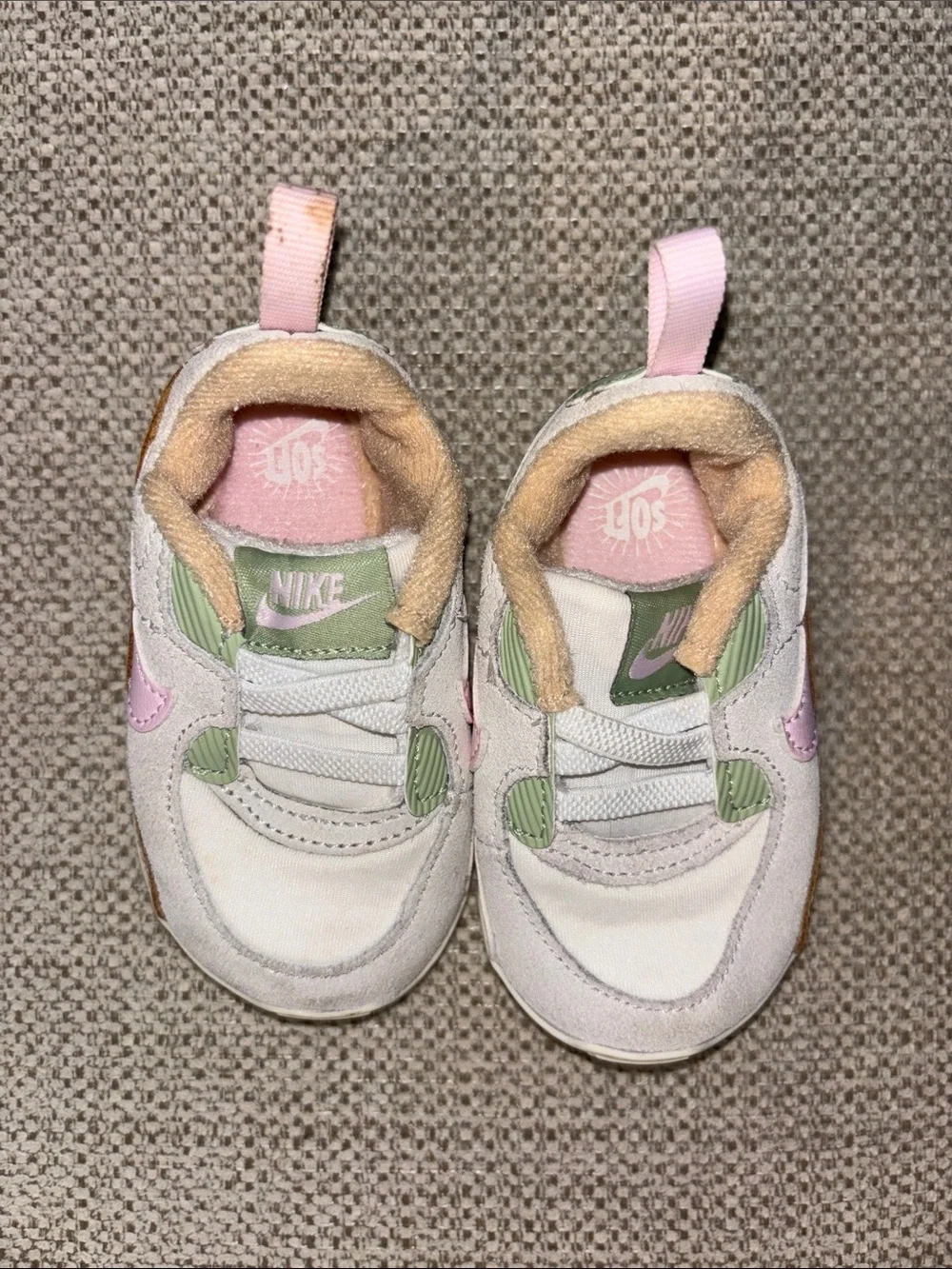 Nike Kids White Sneakers with Pink & Sage Accents